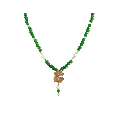 Four-leaf clover green crystal necklace