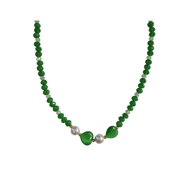 Green bead necklace with two hearts