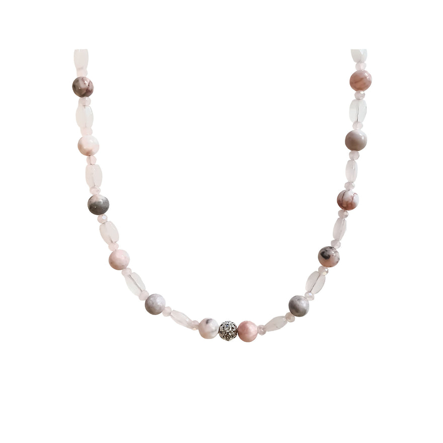 Pink zebra jasper bead necklace