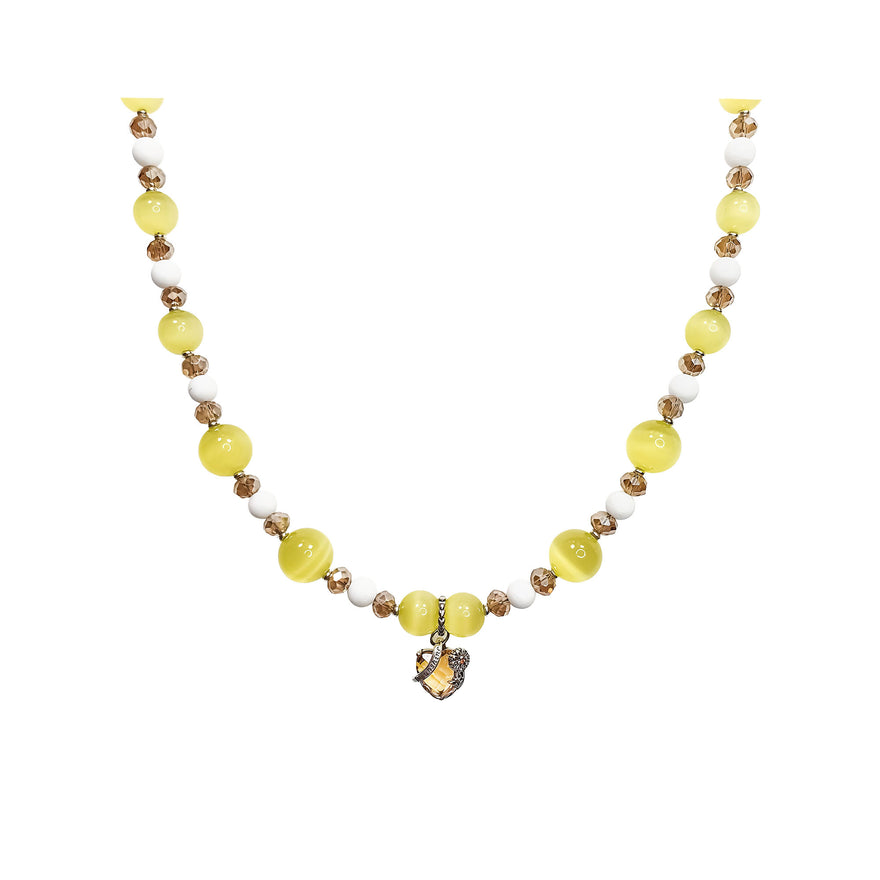 Yellow bead necklace with a heart