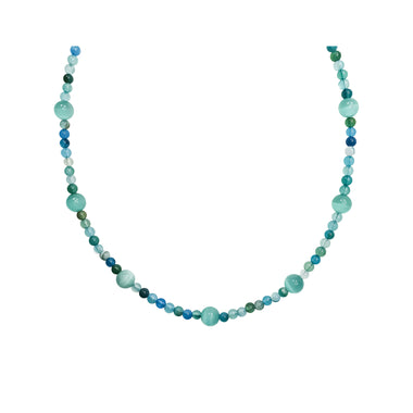 Ocean-tone bead necklace, 45–50 cm