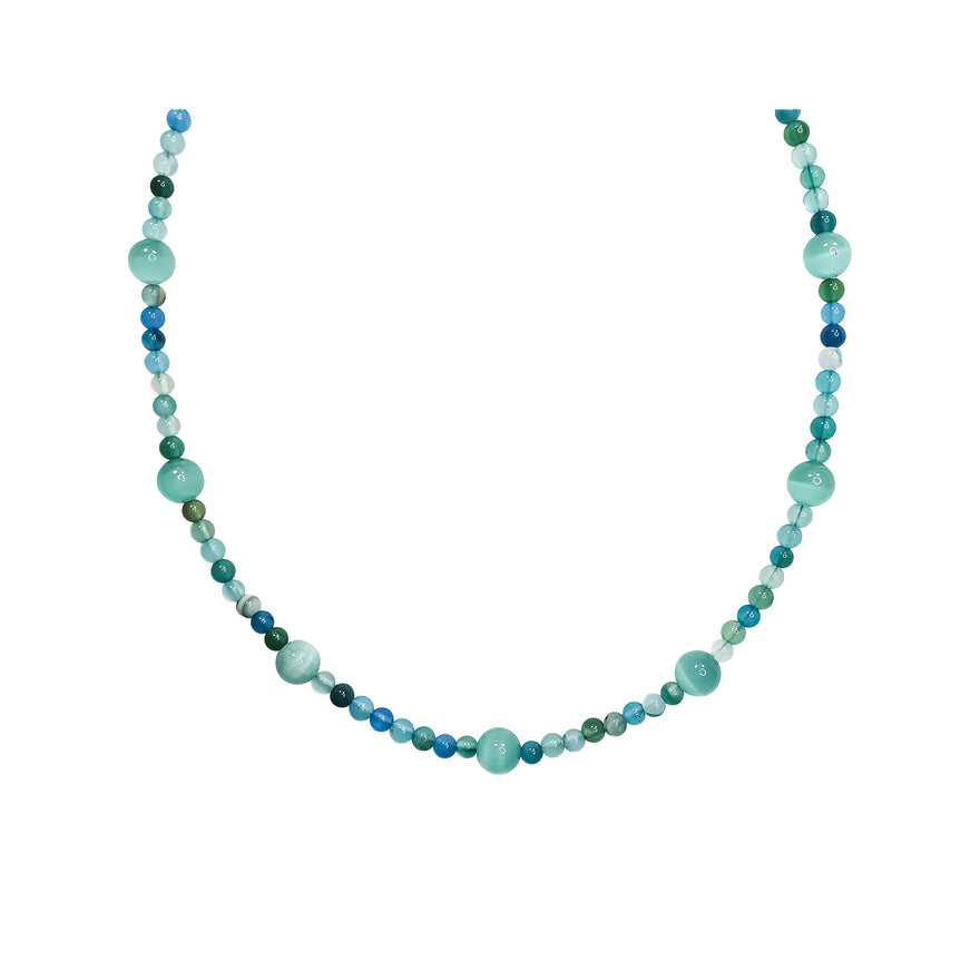 Ocean-tone bead necklace, 45–50 cm