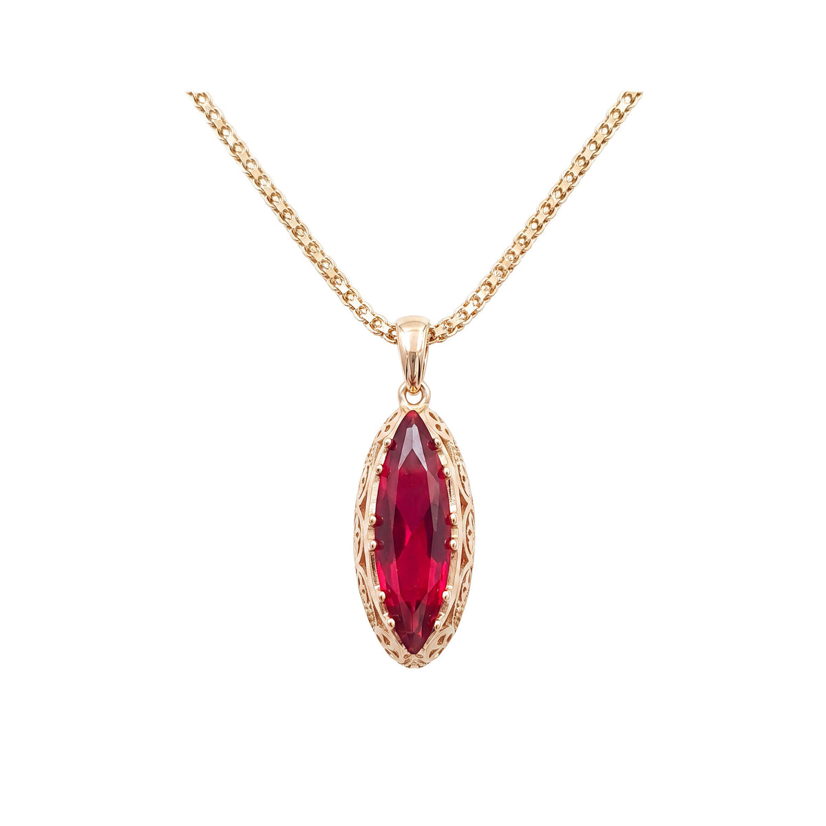 Classic gold-plated women's necklace with a red stone