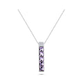 Platinum-plated necklace with a vertical pendant of five square violet stones