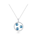 Necklace with a round cubic zirconia pendant and three bright blue stones