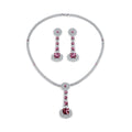 Necklace and earrings set with pink crystals and sparkling cubic zirconia in silver tone
