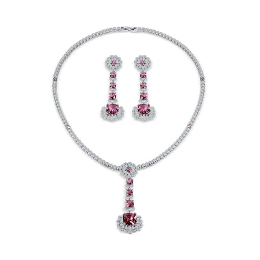 Pink crystal necklace and earrings set