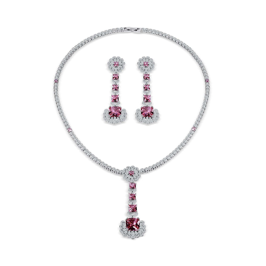 Pink crystal necklace and earrings set