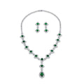 Silver-tone jewellery set with green cubic zirconia, teardrop pendant and matching earrings