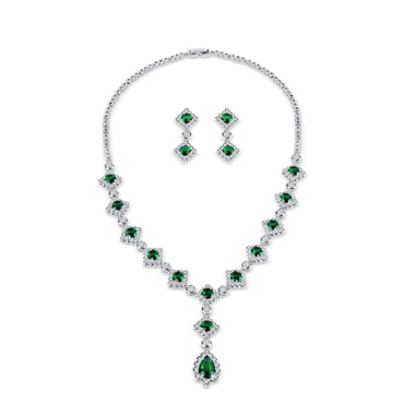 Green teardrop necklace and earring set