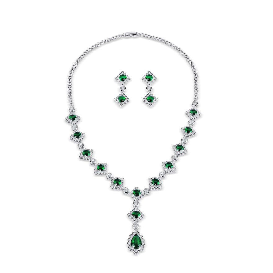 Green teardrop necklace and earring set