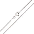 Close-up of a smooth platinum-plated snake chain with a round spring ring clasp