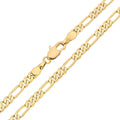 Gold-plated Figaro chain with shiny links and a lobster clasp, close-up