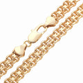 Close-up of Bismarck weave chain and chunky lobster clasp with gold plating