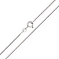 Fine silver-tone snake chain with a spring ring clasp on a white background