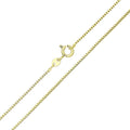 Gold-plated Venetian chain with rectangular links and spring ring clasp on white
