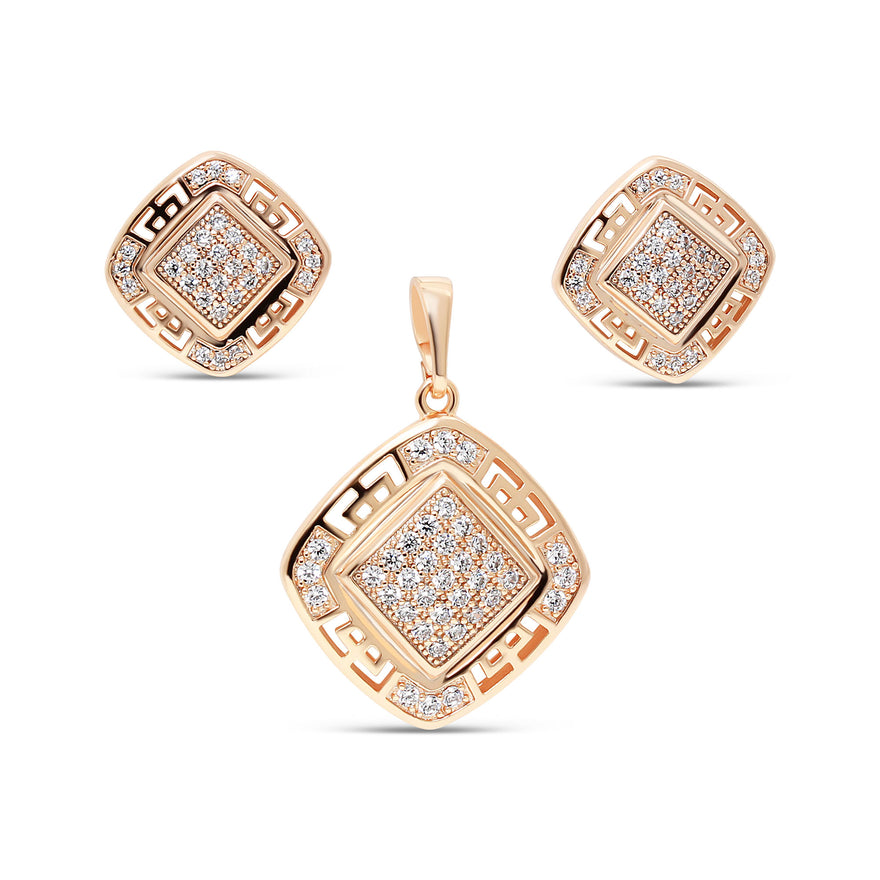 Greek key earring and pendant set