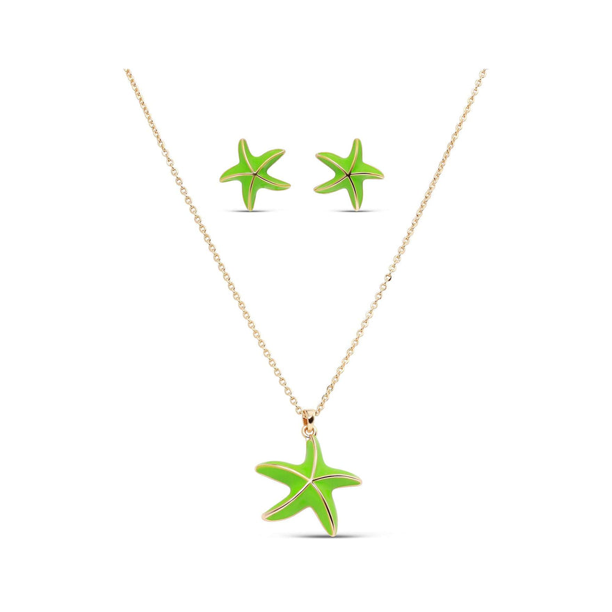 Green starfish earring and necklace set