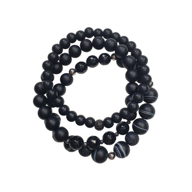 Black stone bead bracelet set of three