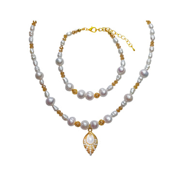 Pearl leaf necklace and bracelet set