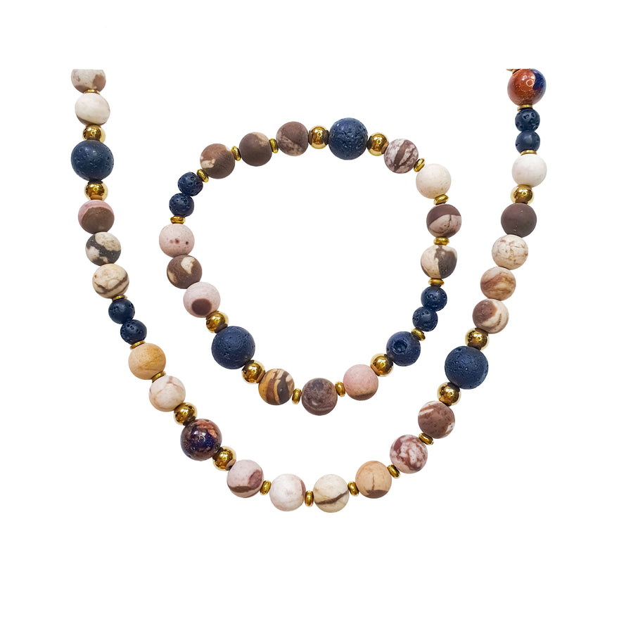 Jasper and lava stone jewellery set