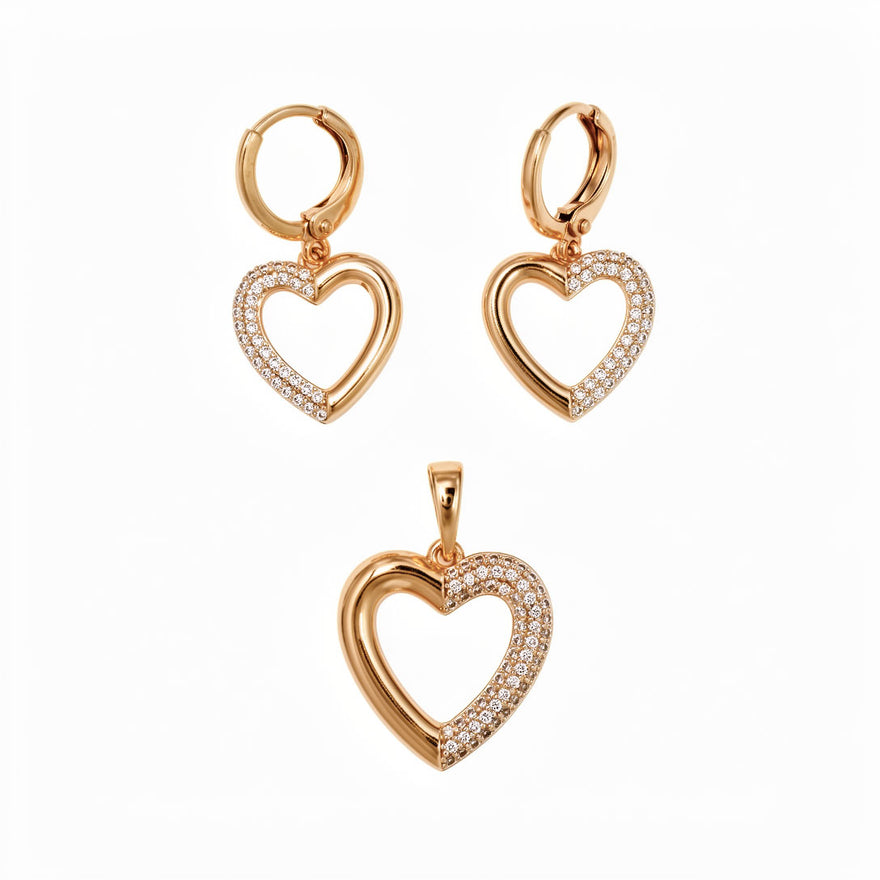 Heart pendant and drop earrings set