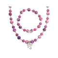 Pink and violet jasper bead necklace and bracelet set with a silver-tone butterfly
