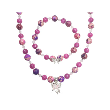 Pink jasper bead set with a butterfly
