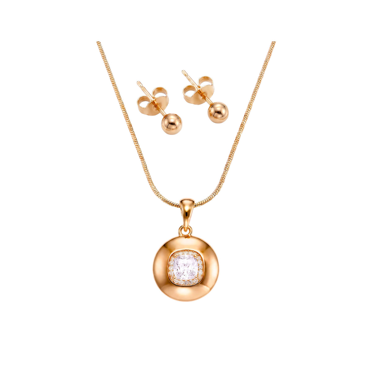 Jewellery set of a pendant necklace and ball stud earrings