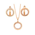 Gold-tone open circle earrings and pendant necklace with cubic zirconia