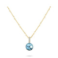 Gold-plated necklace, round light blue crystal and a bail set with cubic zirconia