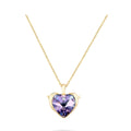 Gold-plated necklace with violet heart crystal, gold-tone frame and tiny cubic zirconia