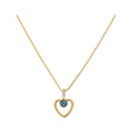 Gold-plated necklace with an open heart pendant and a round blue crystal