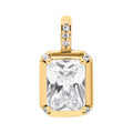 Gold-plated pendant with a large rectangular white cubic zirconia and small stones