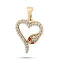 Gold-plated heart pendant with a snake motif, white cubic zirconia and red eyes