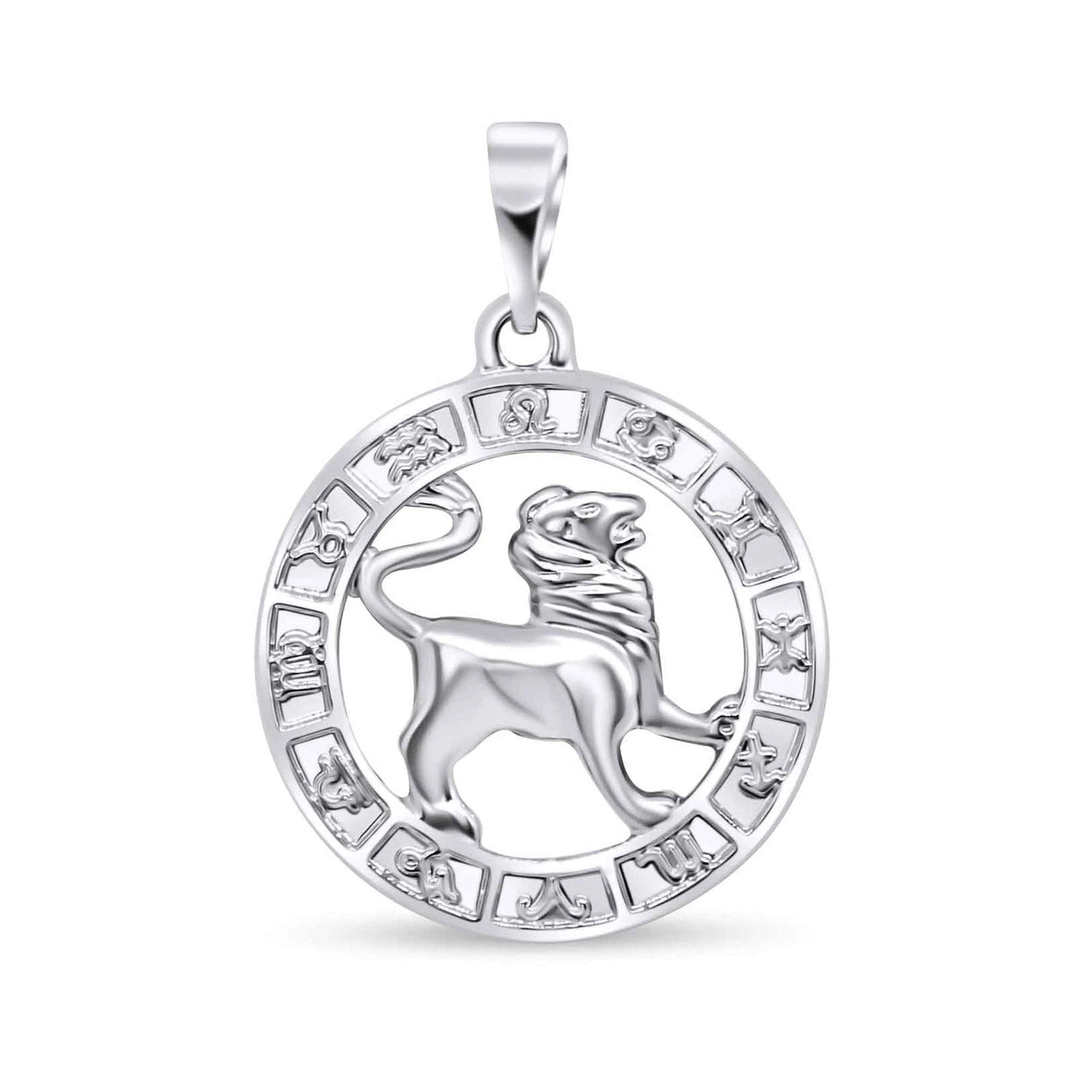 Leo pendant with a roaring lion and a shiny silver-tone border