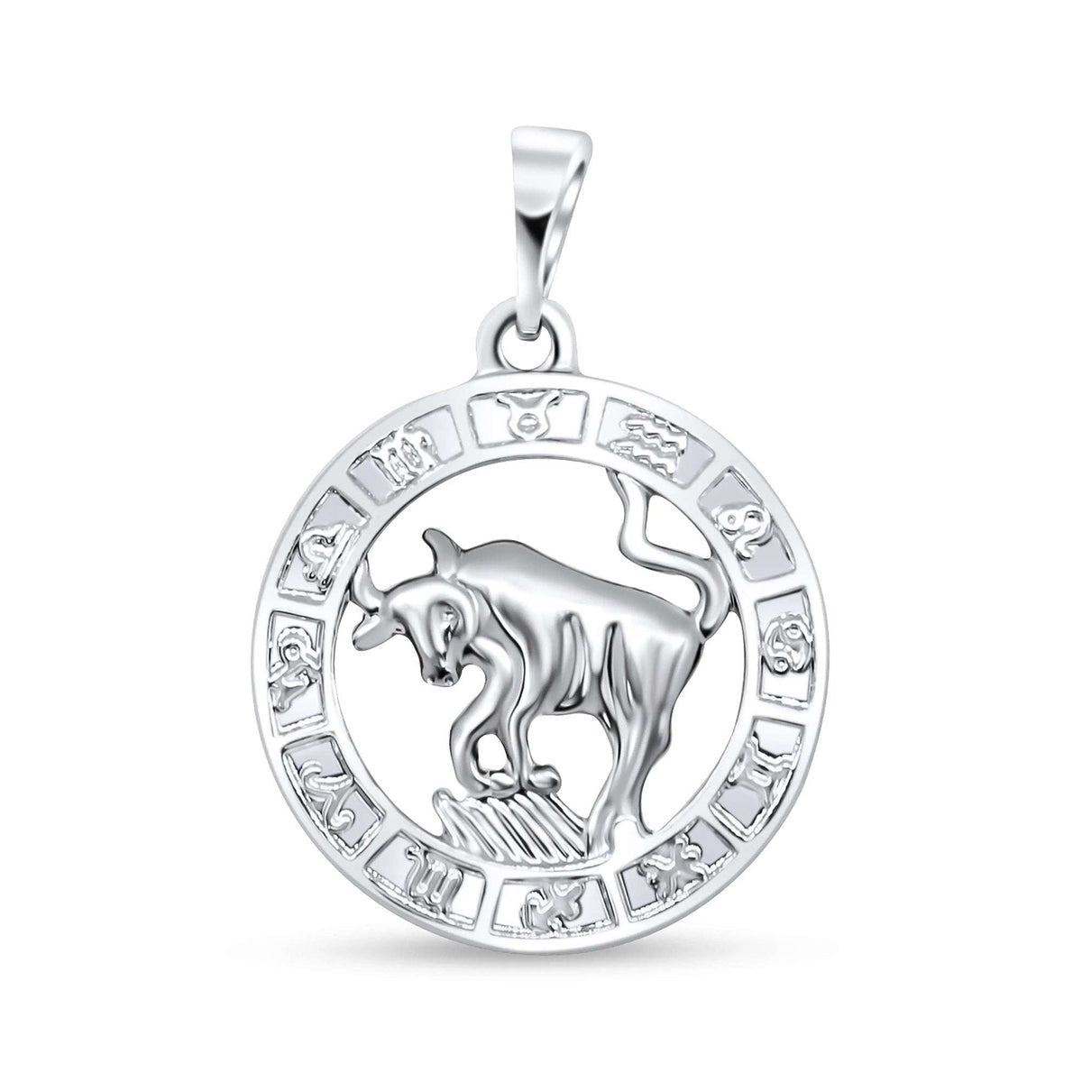 Taurus pendant with a bold bull and a border of 12 zodiac symbols