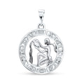 Silver-tone round pendant with Aquarius at the centre and a zodiac border