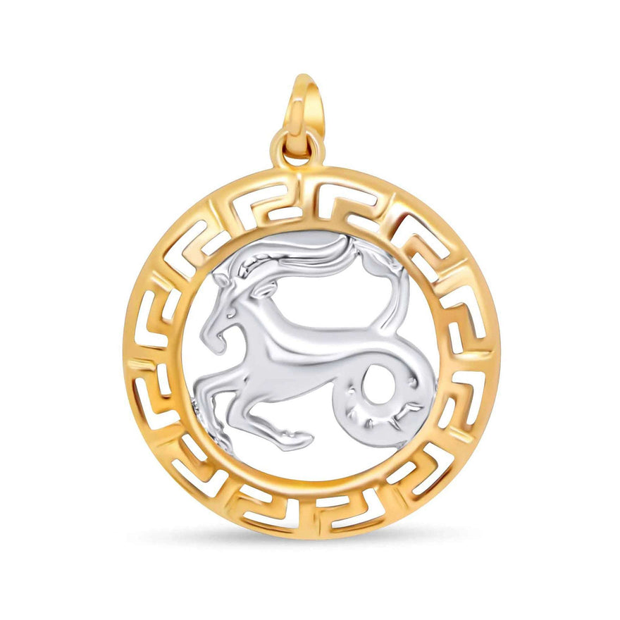 Capricorn pendant in a Greek key frame