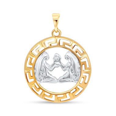 Gemini pendant in a Greek key frame