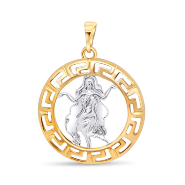 Virgo pendant in a Greek key frame