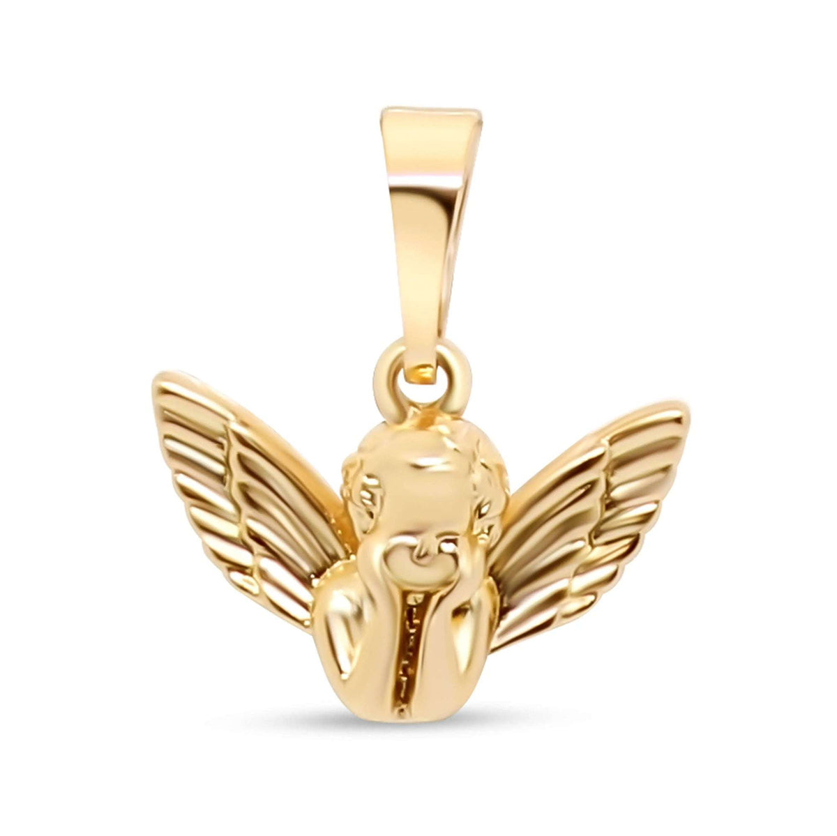 Gold-plated angel pendant with spread wings and a fine feather pattern