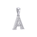 Letter A pendant in a platinum tone, fully set with white cubic zirconia