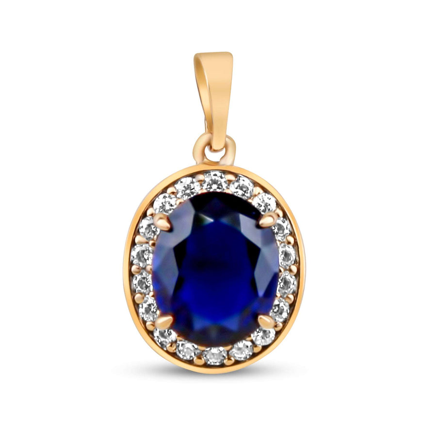 Oval dark blue halo pendant, 23 mm