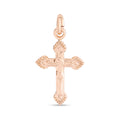 Classic gold-plated crucifix with Christ figure and fan-shaped ends on white