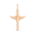 Gold-plated cross pendant with angel wings, Virgin Mary medallion and cubic zirconia