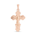 Gold-plated cross with rounded ends, engraved rays and the figure of Christ
