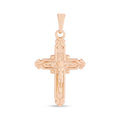 Catholic cross pendant in a reddish gold tone with Christ, INRI and ornate ends