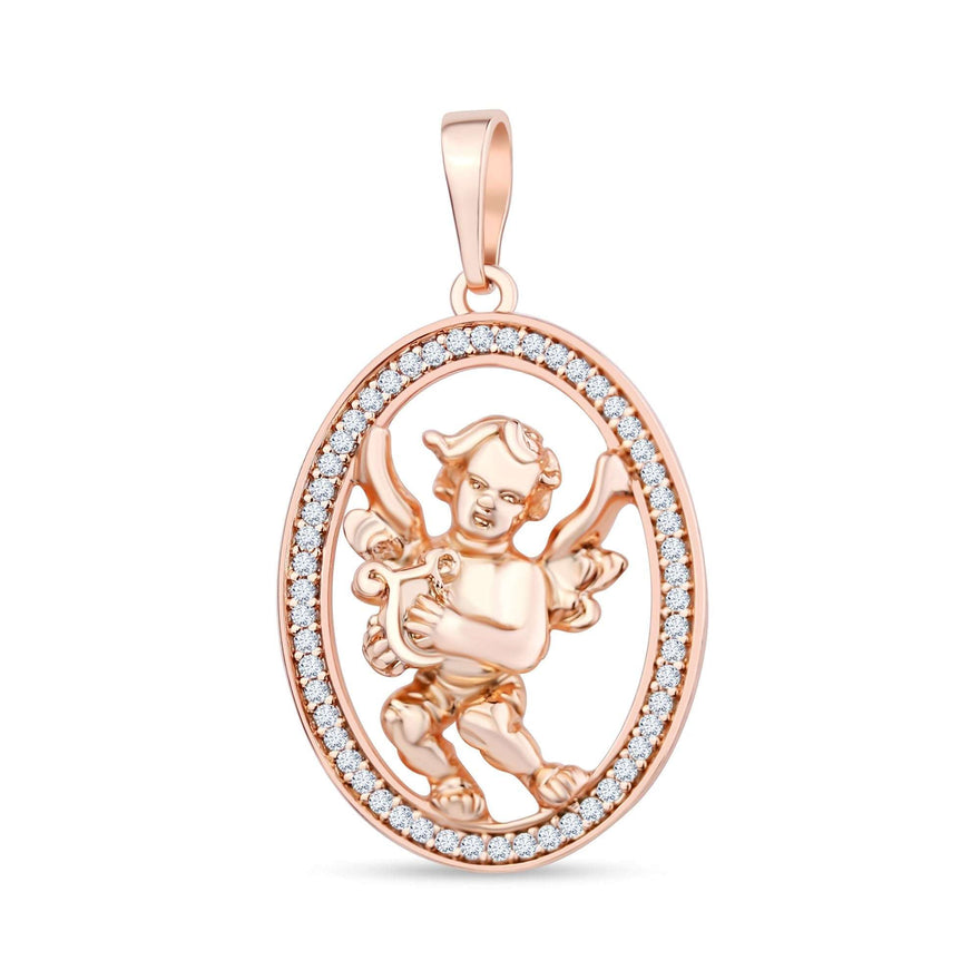Angel and lyre oval pendant, 35 mm