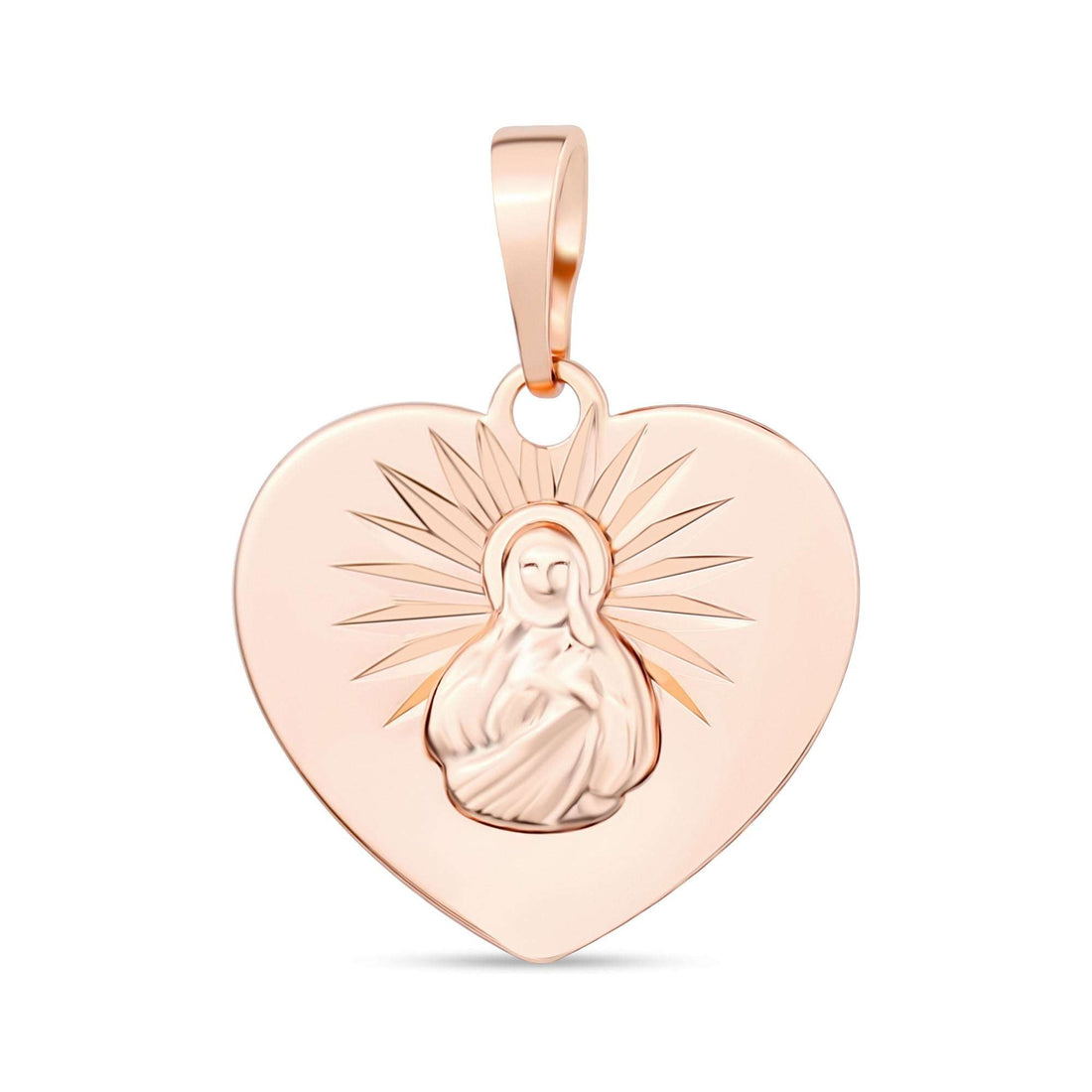 Heart pendant showing the Virgin Mary with a halo of rays